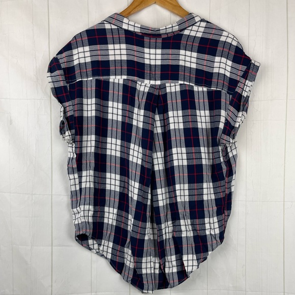 Jachs Girlfriend Blue White Plaid Short Sleeve Button Down Shirt Size XL - Picture 2 of 5